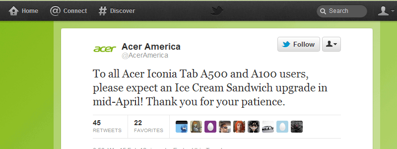 acer tweet - for some reason we don't have an alt tag here