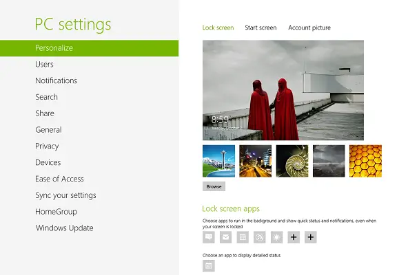 Windows 8 PC Settings Personalization - for some reason we don't have an alt tag here