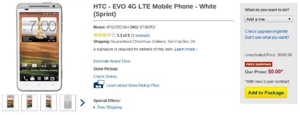 EVO 4G LTE free at Best Buy - for some reason we don't have an alt tag here