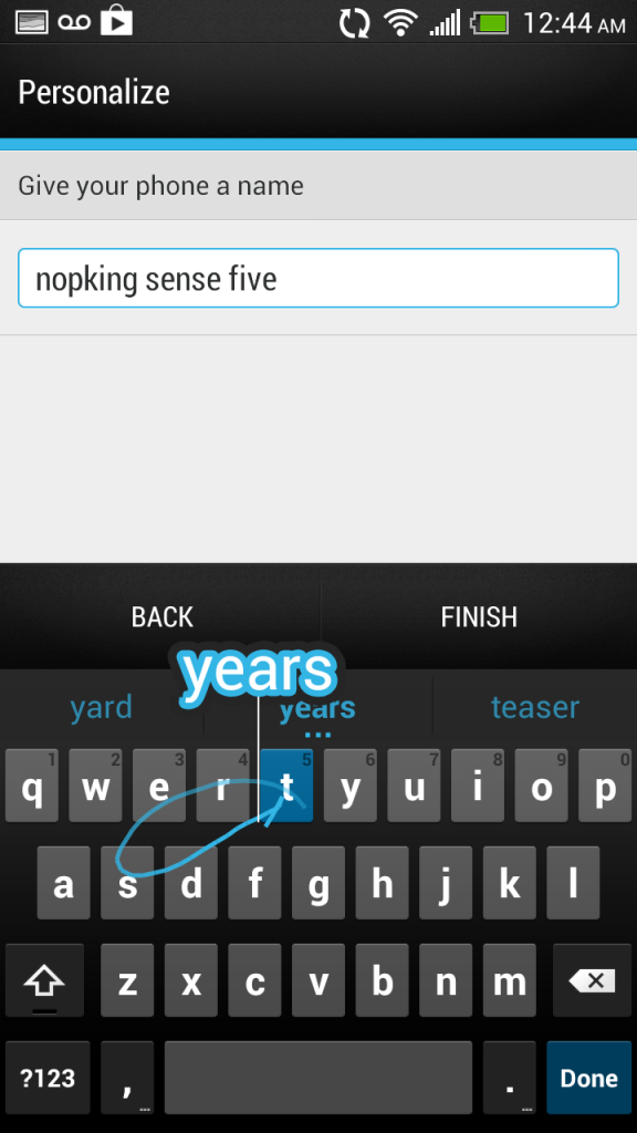 Sense 5 keyboard with floating word prediction