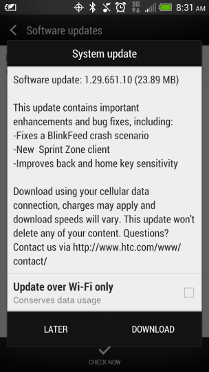 HTC One first OTA update