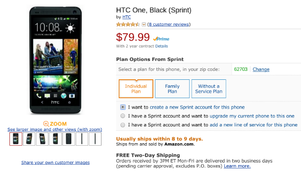 HTC One sale on Amazon