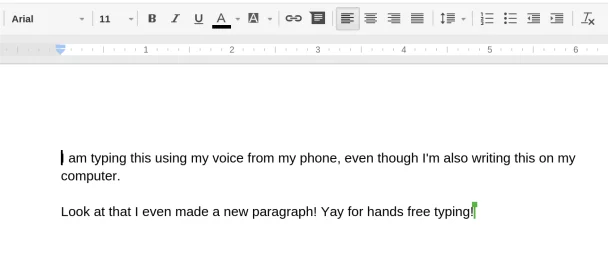 Hands free typing in Google Docs
