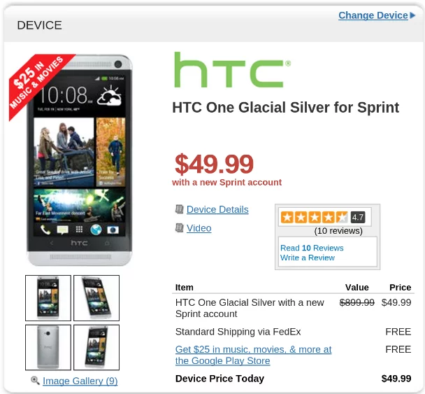 Wirefly HTC One 4999