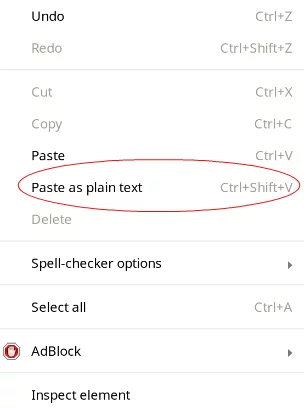 Paste plain text