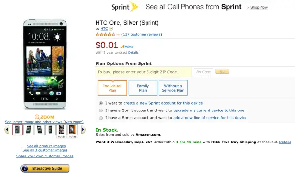 HTC One Amazon deal