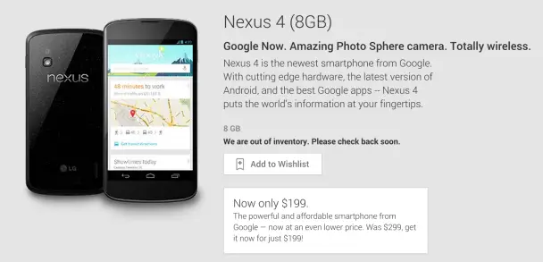 Nexus 4 out of stock