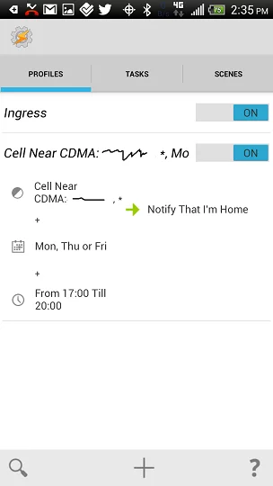 Tasker Profile screen for auto assistance request