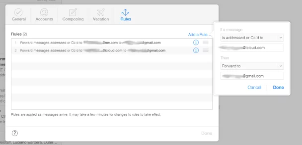 fowarding icloud email