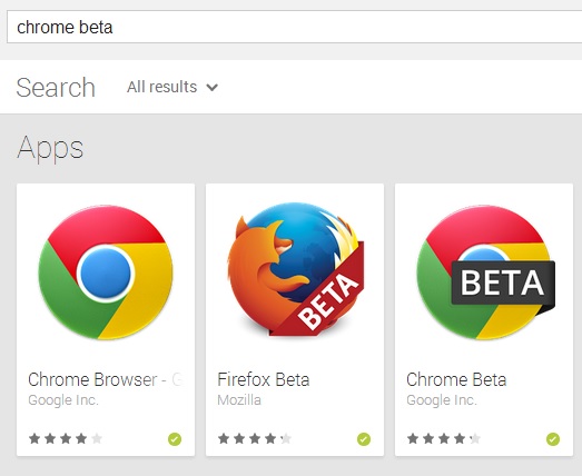 Chrome Beta in search results