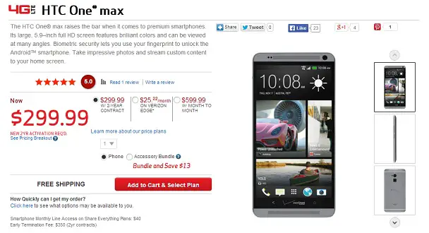 HTC One max at Verizon