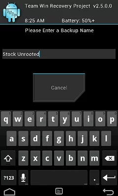 TWRP 2.5.0.0 not 7 - don't have a screenshot, sorry