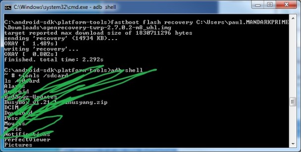 cmd window for fastboot flash recovery