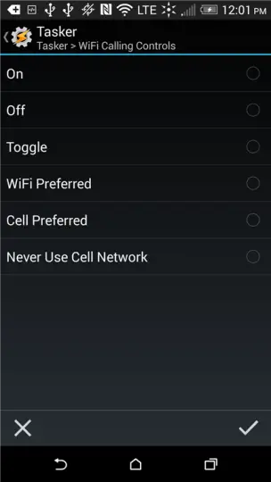 WiFi Calling Controls config screen