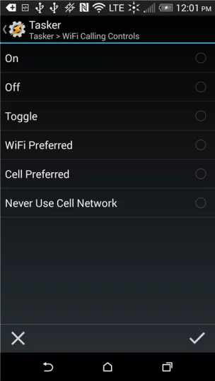 WiFi Calling Controls config screen