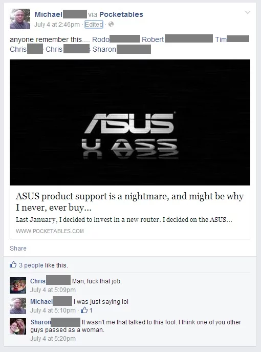 ASUS Facebook screenshot