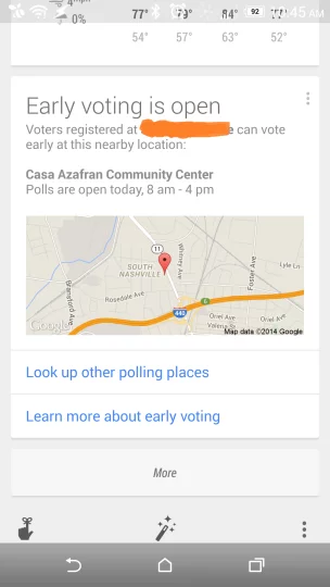 Early Voting Google Now card