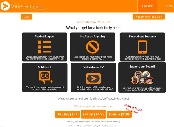 Videostream Premium info