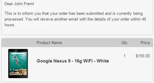 Nexus 9 order