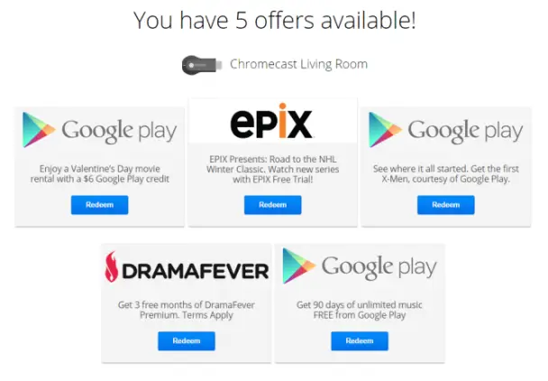 Chromecast 6 dollar offer