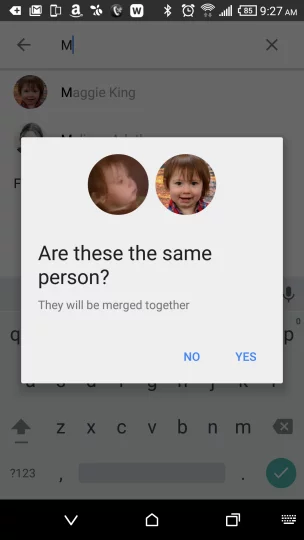 Google photos merging recognized faces