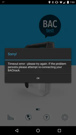 BACtrack Smartphone Breathalyzer App Disconnected