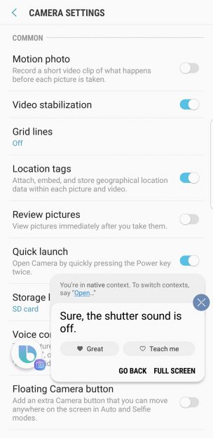 Camera options