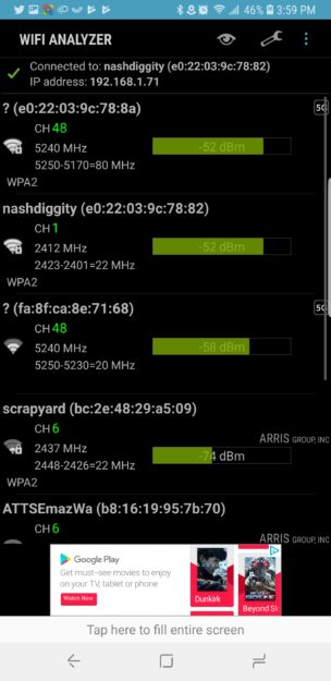 WiFi Analyzer 2.4GHZ and 5GHz showing