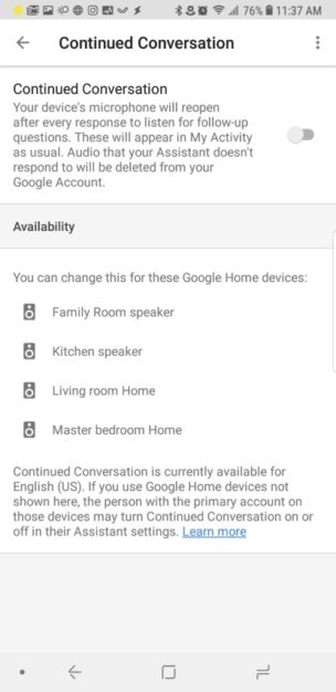 Google Home continued conversation