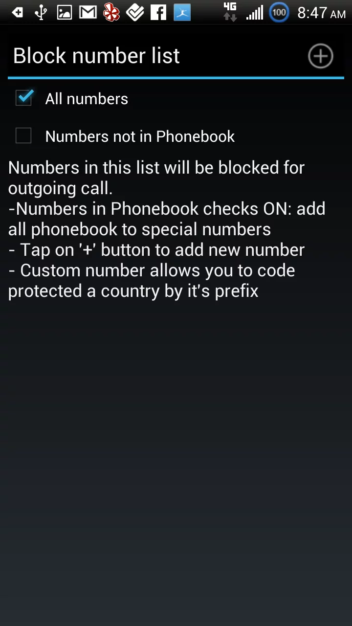 Block Outgoing Calls app screen