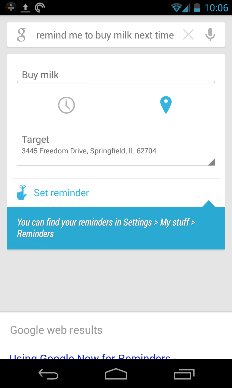 Google Now location based reminder - for some reason we don't have an alt tag here