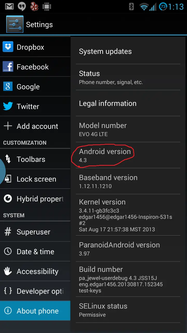 Android 4.3 on the HTC EVO 4G LTE