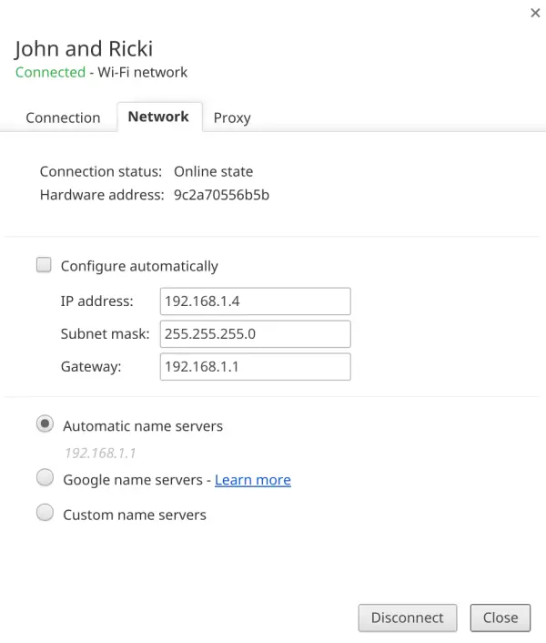 chrome os ip address