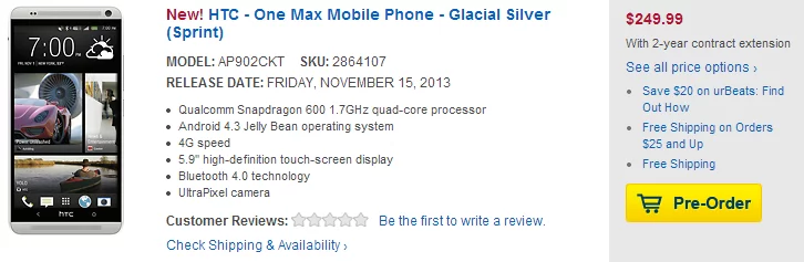 HTC One max Best Buy preorder - for some reason we don't have an alt tag here