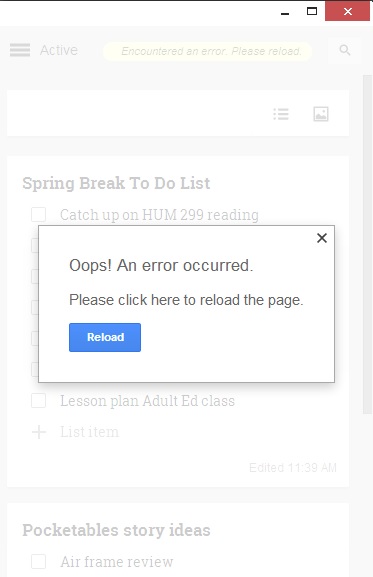 Google Keep error - for some reason we don't have an alt tag here
