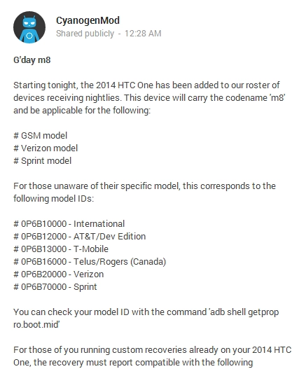 CyanogenMod announcement for the M8