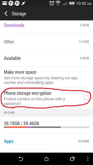 Phone storage encryption on the HTC One M8