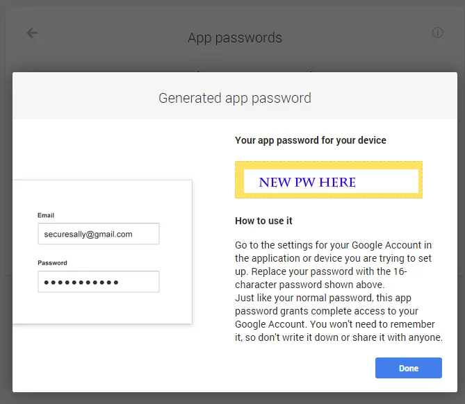 2-Step Verification app password screen