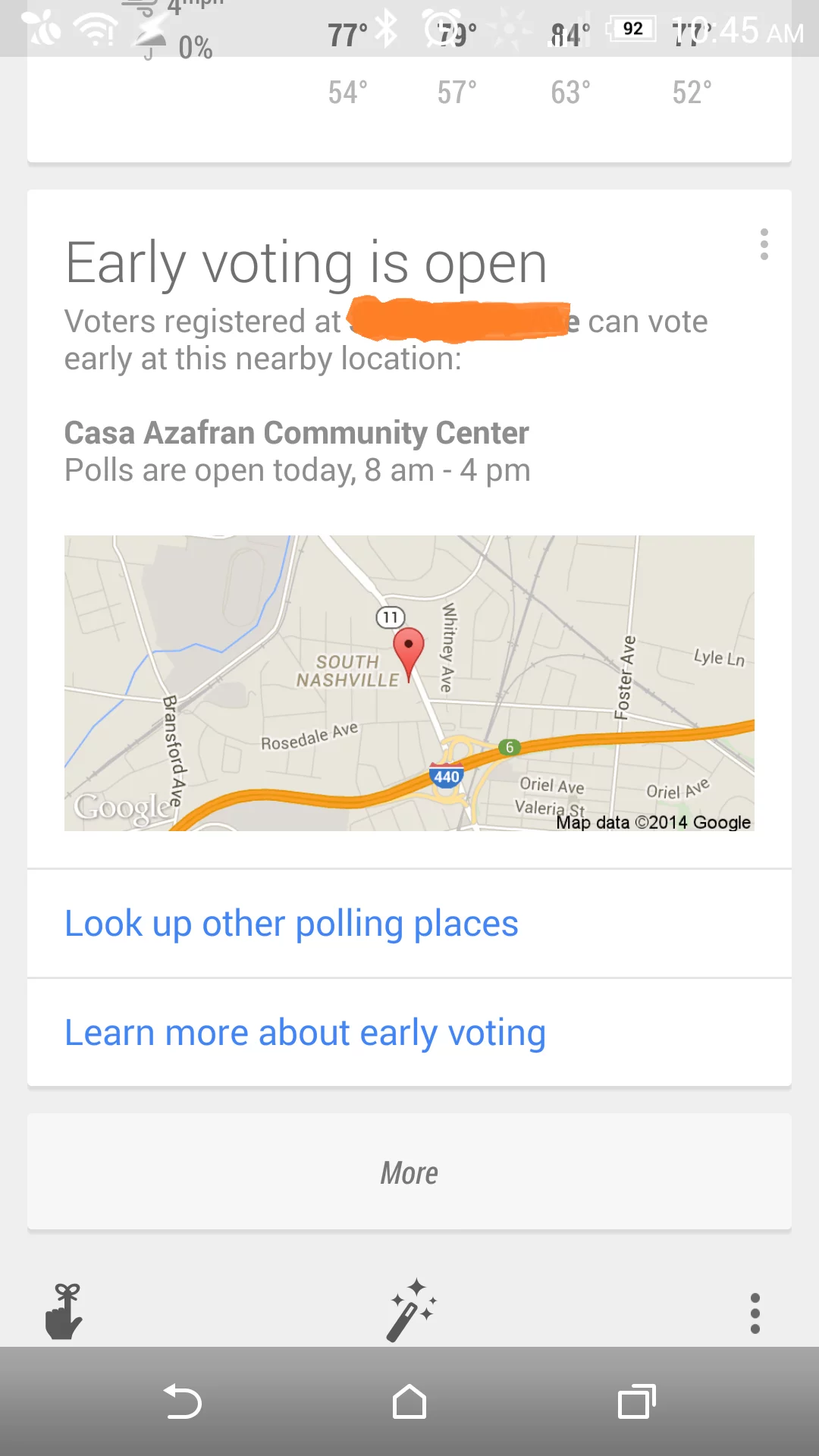 Early Voting Google Now card