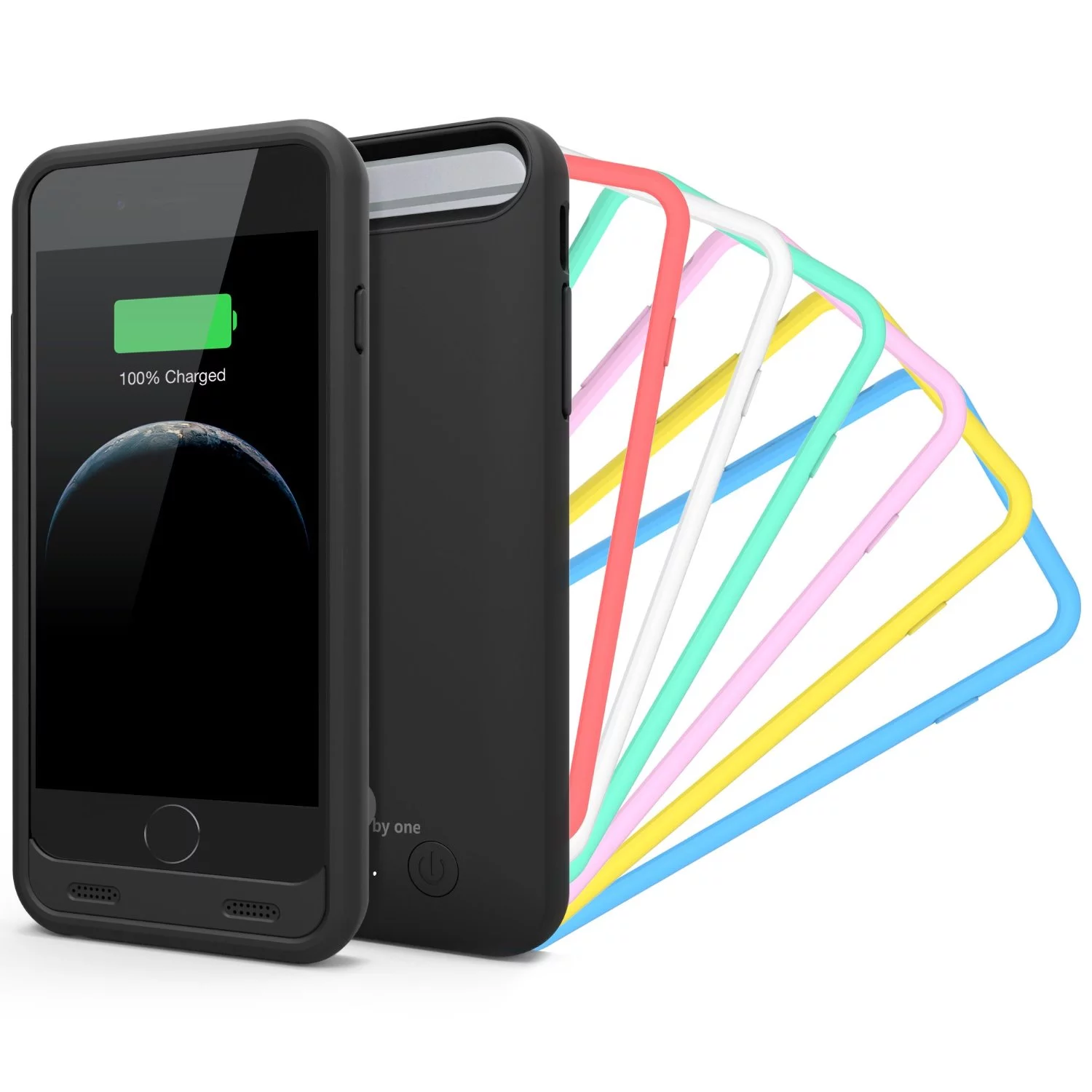 1byone® iPhone 6 Battery Case, Black Housing with Rainbow Frames [7 Colors] - 3100mAh Rechargeable Protective Charging Case
