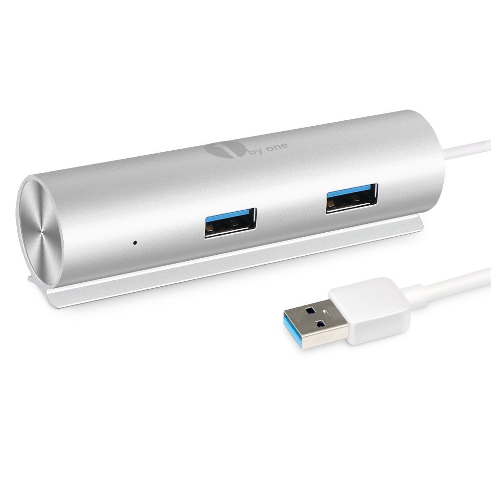 1byone SuperSpeed Aluminum USB 3.0 4-Port Hub, 5 Gbps Transfer Rate with a Built-in 15-Inch USB 3.0 Cable for iMac, MacBook Air, MacBook Pro, Mac Mini, PC and Laptop