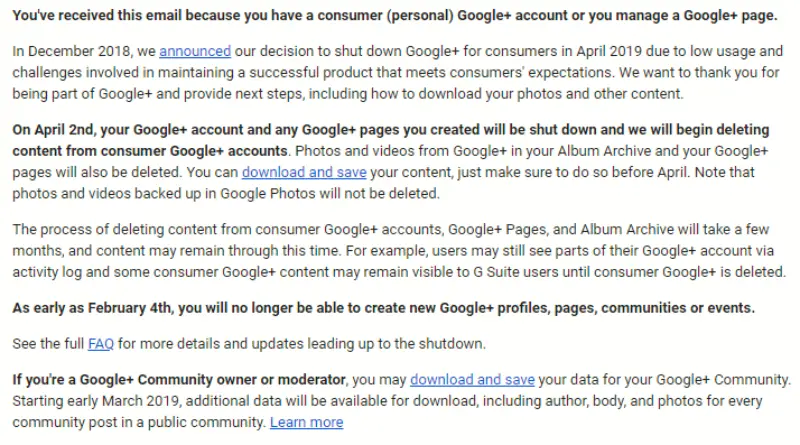 Goodbye Google Plus - for some reason we don't have an alt tag here