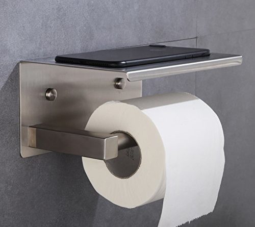XVL Toilet tissue paper holder with mobile phone storage shelf, Brushed Finish, G319A