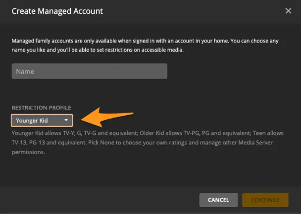 Plex managed account