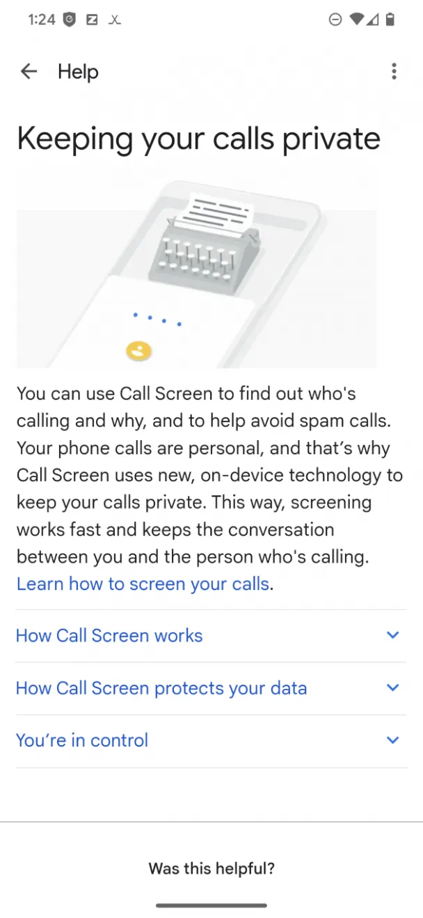 Google Pixel 7 Pro call screen screenshot