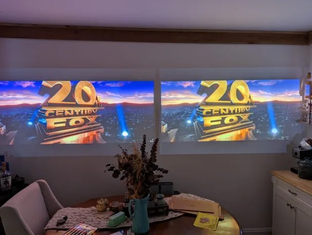 XGIMI Horizon Pro (laser 4k) is on the left, Anker Nebula Cosmos Laser 4K is on the right.