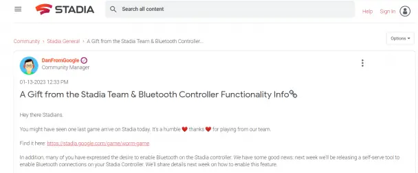 Stadia bluetooth controller announcement