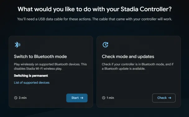 Stadia Bluetooth Mode update graphics