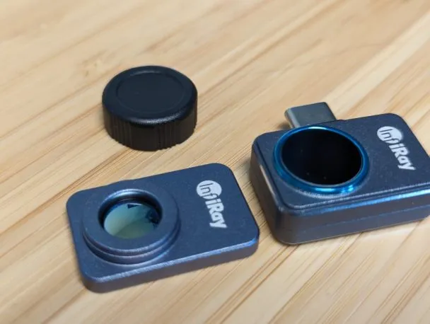 InfiRay P2 Pro Thermal Camera, macro lens, and lens cap