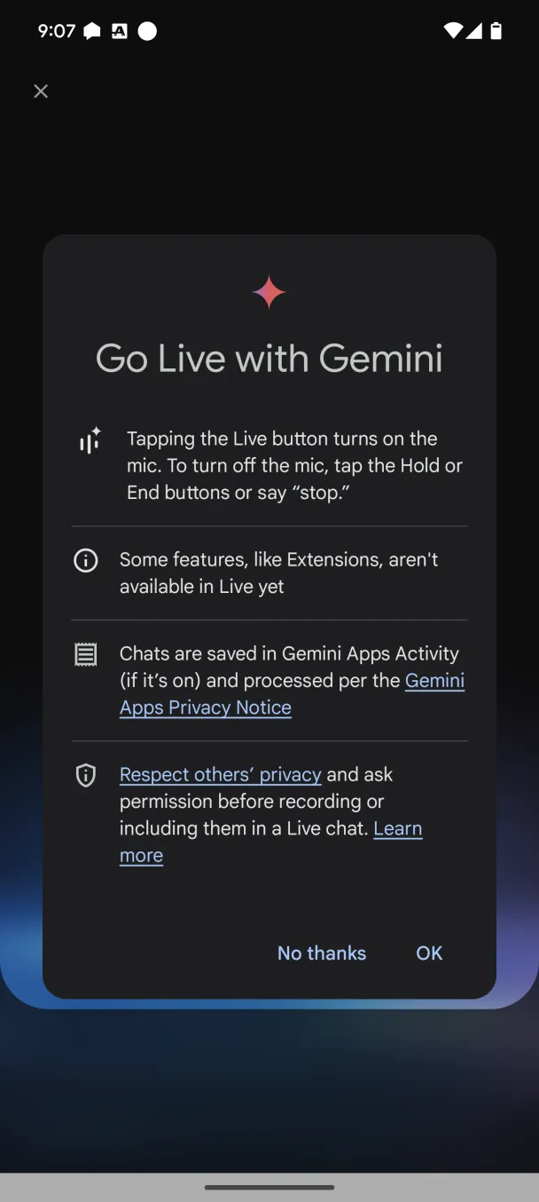 Gemini Live text